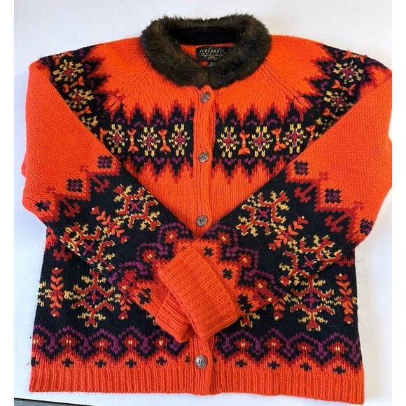 VTG Knit 2006 Icelandic Design Lambswool Angora Cardigan Embroidered Sweater M - Picture 8 of 8